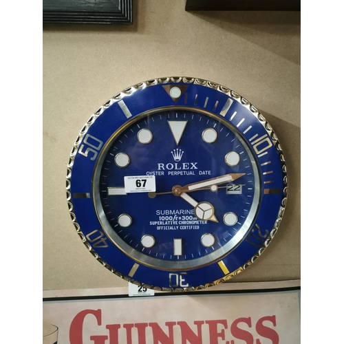 67 - Rolex Oyster Perpetual Date Clock. {34 cm Diam}