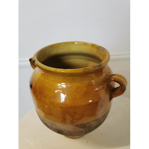 103 - Rare 19th C. glazed terracotta confit pot. { 21 cm H x 23 cm Diam}