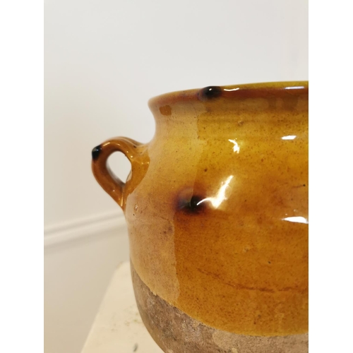 103 - Rare 19th C. glazed terracotta confit pot. { 21 cm H x 23 cm Diam}