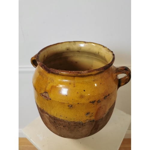 104 - Rare 19th C. glazed terracotta confit pot. { 28 cm H x 32 cm Diam}