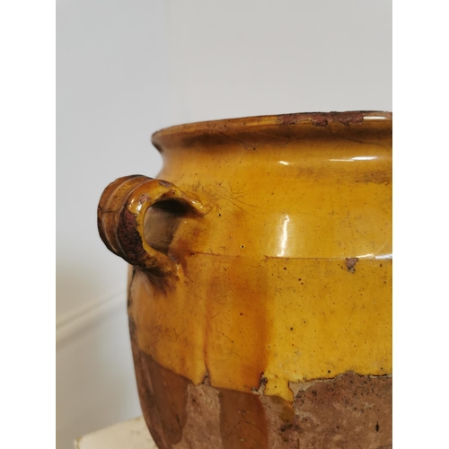 104 - Rare 19th C. glazed terracotta confit pot. { 28 cm H x 32 cm Diam}