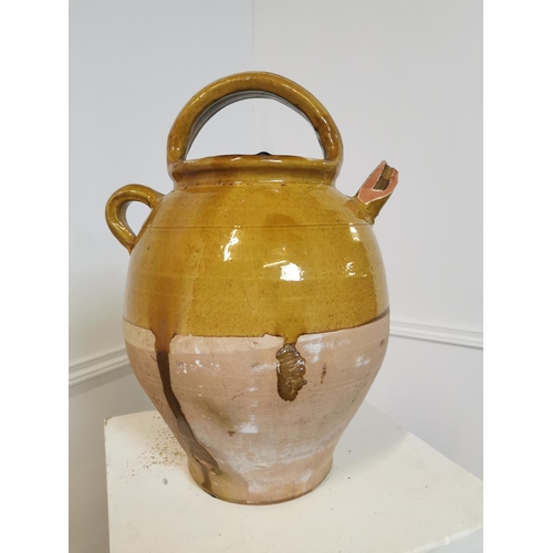 106 - Rare 19th C. glazed terracotta confit pot. { 28 cm H x 36 cm Diam}