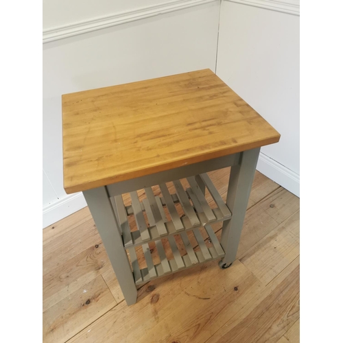 73 - Painted pine kitchen work table. { 86 cm h x 60 cm W x 51 cm D}.