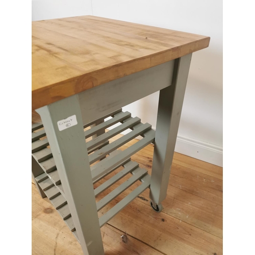 73 - Painted pine kitchen work table. { 86 cm h x 60 cm W x 51 cm D}.