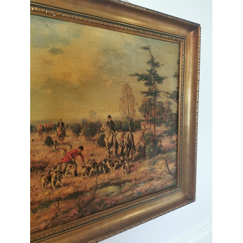 80 - Early 20th C. gilt framed oleograph - The Hunt. {63 cm h x 104 cm W}.