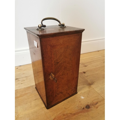 9 - Early 20th C. brass microscope in original mahogany case. {37 cm H x 20 cm W x 20 cm D}.