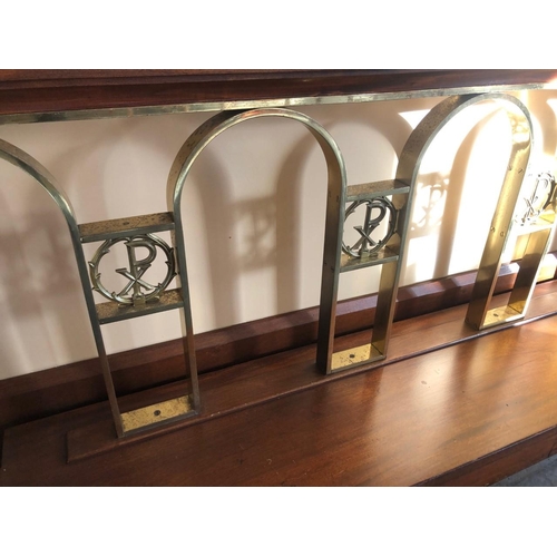 29 - Pair of brass and mahogany kneeling rails {380 cm W  x 80 cm H}