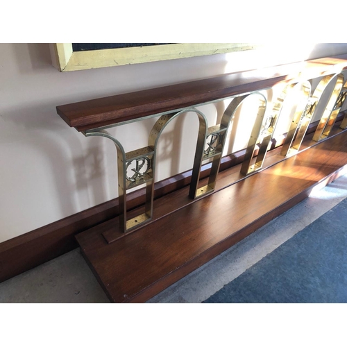 29 - Pair of brass and mahogany kneeling rails {380 cm W  x 80 cm H}