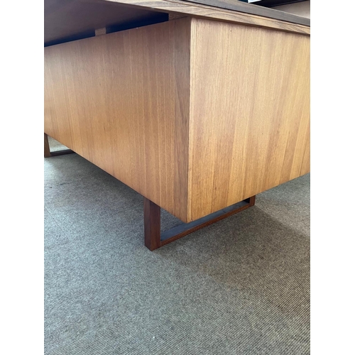 609 - Good quality vintage teak desk, two drawers with cool handles and chair