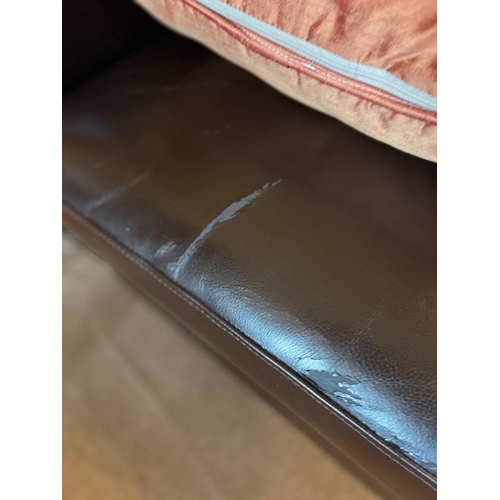 611 - Pair of similar leather couches, with wear {210 cm W x 80 cm H x 80 cm D}