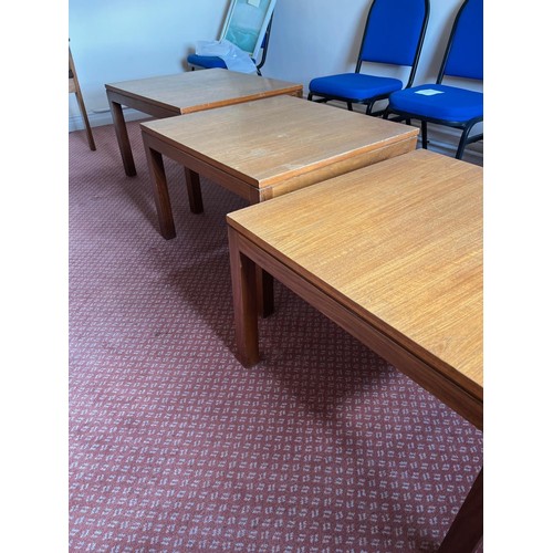 605 - Three square vintage teak tables {68 cm W x 45 cm H}