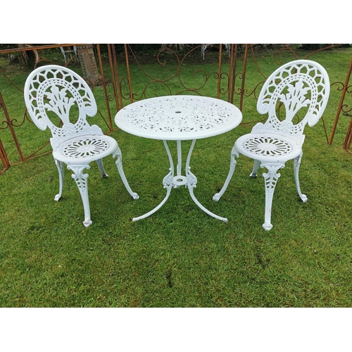 2 - Decorative cast iron table with two matching chairs {Table - 66 cm H x 69 cm W and Chairs 85 cm H x ... 