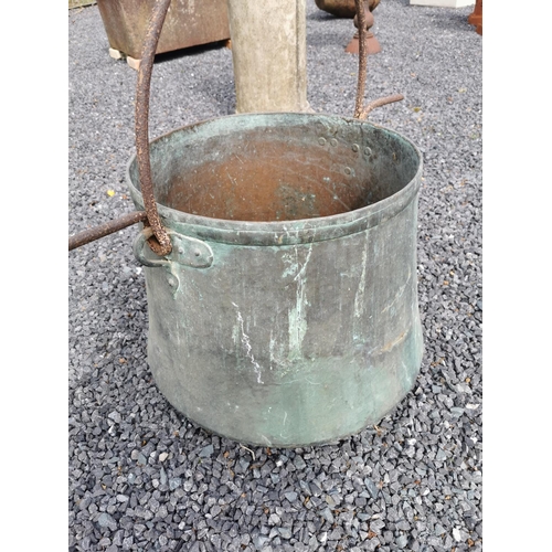 28 - Copper planter with metal handle {75 cm H x 55 cm Dia.}.
