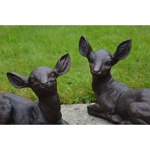 44 - Pair of cast iron models of seated Fawns. {25 cm H x 33 cm W x 16 cm D}.