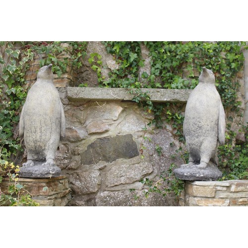 30 - Pair of composition stone models of Penguins. {65 cm H x 28 cm W x 39 cm D}.