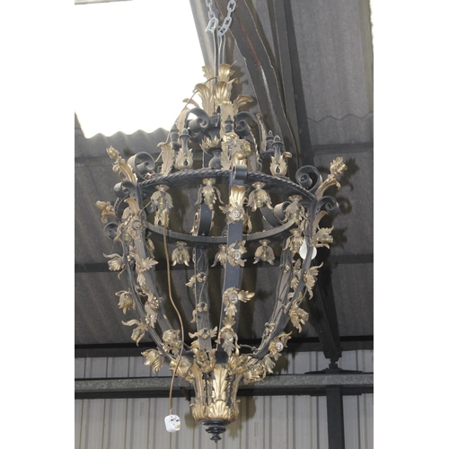 100 - Exceptional quality wrought iron and gilded lantern {150 cm H x 90 cm Dia.}.