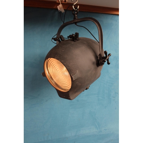 105 - Two Hand crafted Artisan industrial hanging spotlights with aluminium finish. { 65 cm H x 56 cm W x ... 