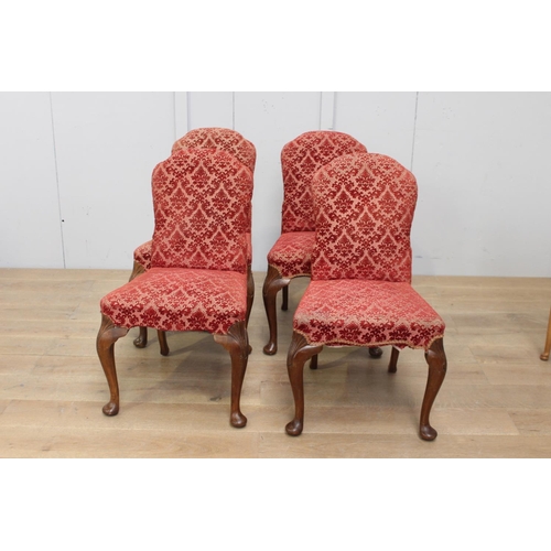 140 - Set of upholstered dining chairs raised on Queen Ann legs {91 cm H x 52 cm W x 40 cm D}.