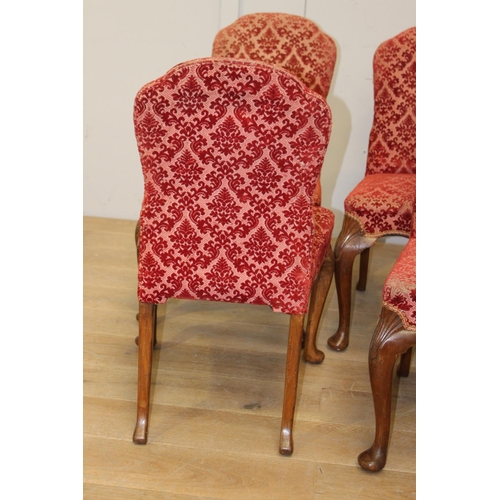 140 - Set of upholstered dining chairs raised on Queen Ann legs {91 cm H x 52 cm W x 40 cm D}.