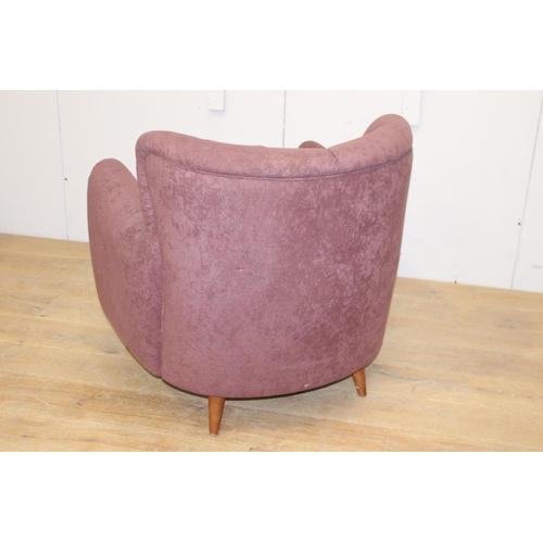 147 - Deep buttoned upholstered tub chair {85 cm H x 85 cm W x 58 cm D}.