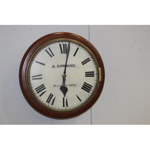 152 - Mahogany school clock inscribed A. Downing {50 cm Dia. x 17 cm D}.