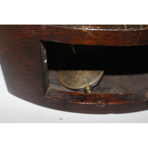 154 - Mahogany  station clock inscribed Clarkson Dial 14 {55 cm H x 79 cm W x 15 cm D}.