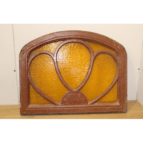 171 - Amber mahogany window {62 cm H x 80 cm W x 5 cm D}.