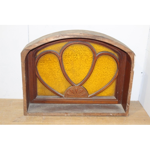 172 - Amber mahogany window frame {66 cm H x 84 cm W x 9 cm D}.