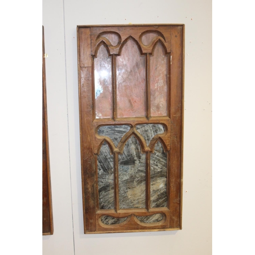 178 - Two Gothic painted oak panels {113 cm H x 55 cm W x 5 cm D}.