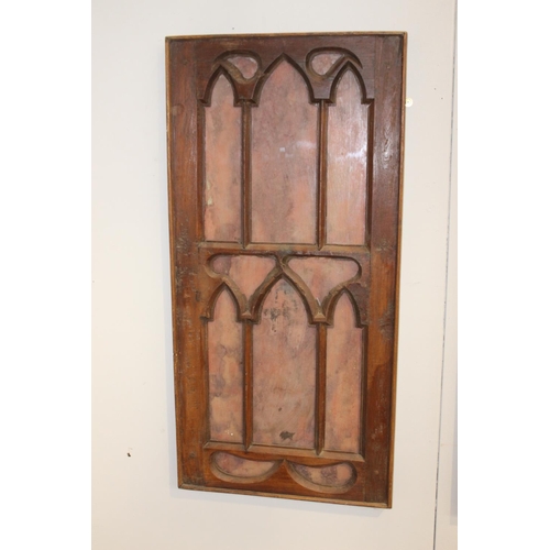 178 - Two Gothic painted oak panels {113 cm H x 55 cm W x 5 cm D}.