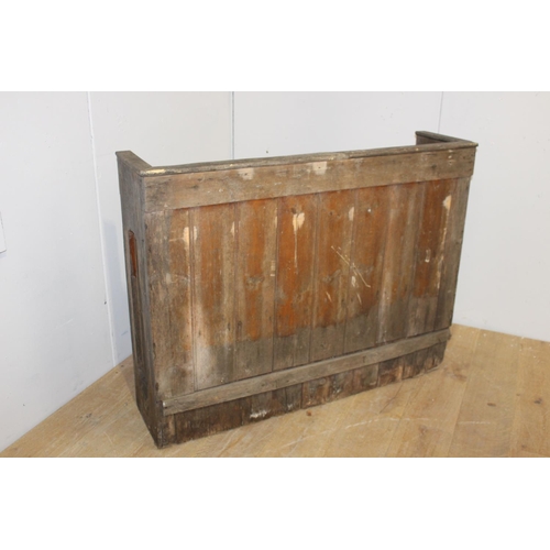 186 - Pitch pine pew {93 cm H x 121 cm W x 34 cm D}.