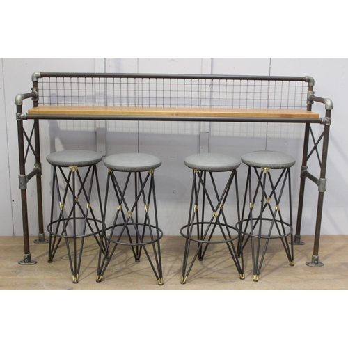 187 - Scaffolding style drinks stand with oak top {128 cm H x 206 cm W x 34 cm D}.