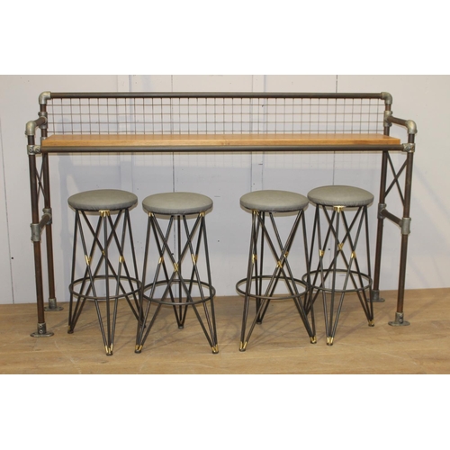 187 - Scaffolding style drinks stand with oak top {128 cm H x 206 cm W x 34 cm D}.