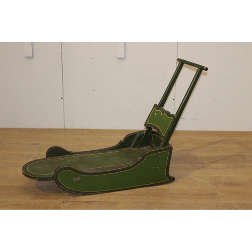 189 - Child's wooden sleigh {76 cm H x 96 cm W x 35 cm D}.