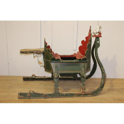 190 - Wooden and metal Hunter's sleigh {125 cm H x 158 cm W x 88 cm D}.