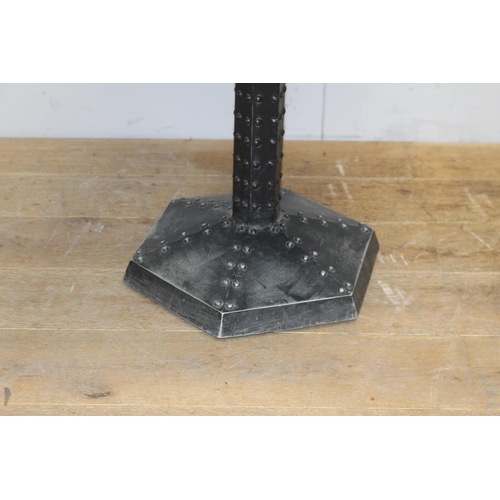 254 - Cast iron studded table with metal top {75 cm H x 60 cm W x 70 cm D}.