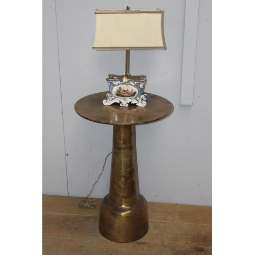 275 - Brushed bronze aluminium lamp table {73 cm H x 47 cm Dia.}.