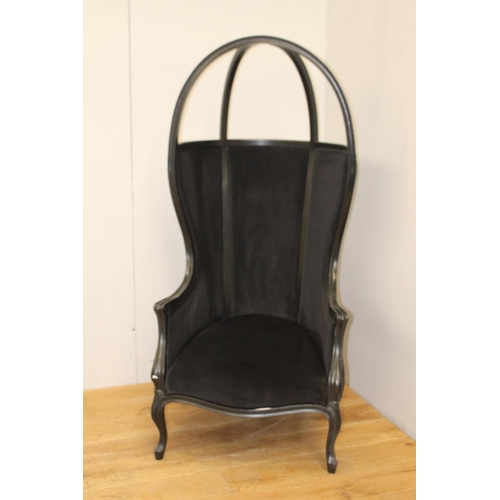 294 - Painted beechwood and black velvet upholstered Porters chair {175 cm H x 75 cm W x 80 cm D}.