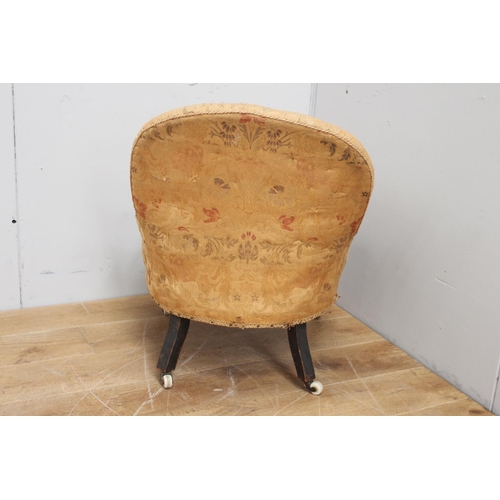 319 - Deep buttoned upholstered nursing chair rasied on turned legs and ceramic casters {76 cm H x 60 cm W... 