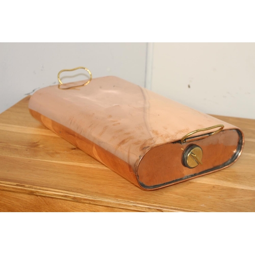 362 - Copper and brass carriage foot warmer {9 cm H x 44 cm W x 30 cm D}.