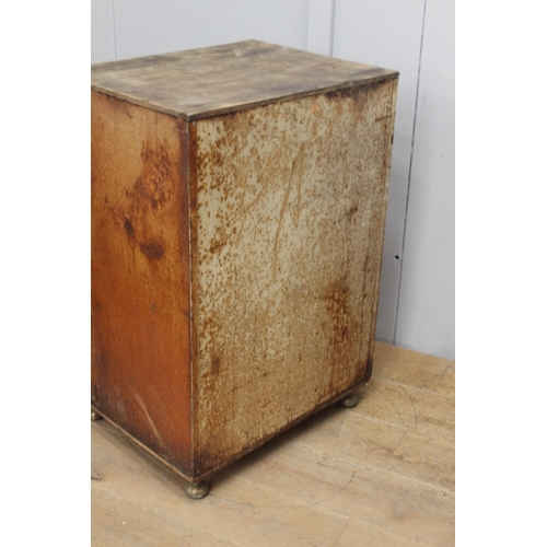 367 - Metal wood industrial cabinet with six graduated drawers raised on brass feet {89 cm H x 61 cm W x 4... 