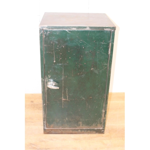 368 - Industrial green cabinet with single door {92 cm H x 51 cm W x 49 cm D}.