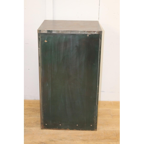 368 - Industrial green cabinet with single door {92 cm H x 51 cm W x 49 cm D}.