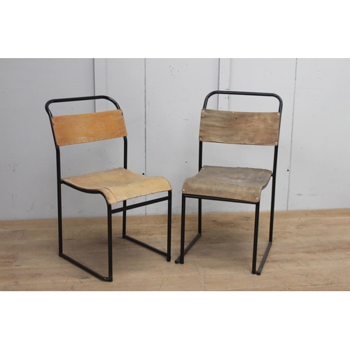 369 - Pair of metal and wood school chairs {86  cm H x 40 cm W x 44 cm D}.