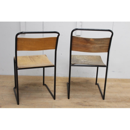 369 - Pair of metal and wood school chairs {86  cm H x 40 cm W x 44 cm D}.