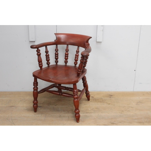 370 - Mahogany smoker's bow chair {77 cm H x 40 cm W x 44 cm D}.