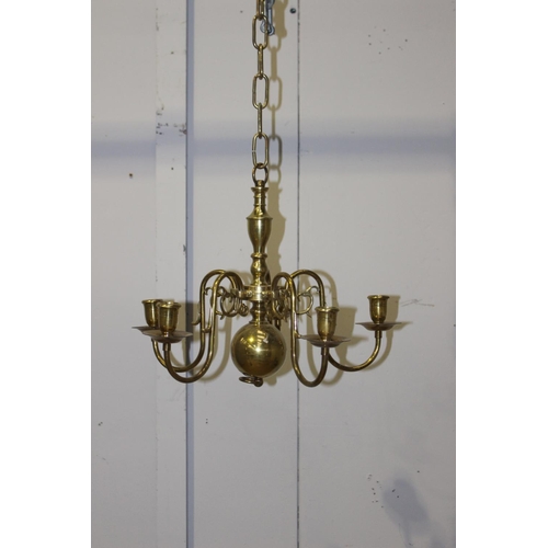 65 - Five branch brass candelabra hanging light {80 cm H x 50 cm Dia.}.