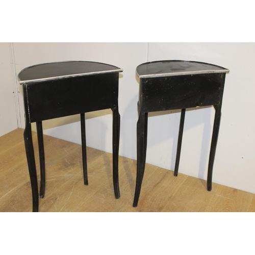 66 - Pair of painted pine side tables with metal rim three drawers raised on cabriole legs {70 cm H x 45 ... 