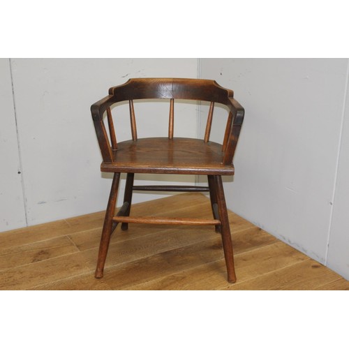 207 - Oak spindle milking chair {75 cm H x 58 cm W x 39 cm D}.