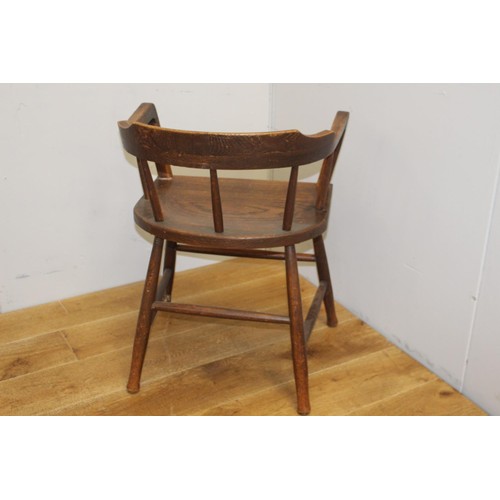 207 - Oak spindle milking chair {75 cm H x 58 cm W x 39 cm D}.